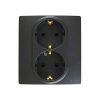 672633 Legrand Etika Антрацит Силовая розетка 2-я 2К+З со шторками,автоматическими зажимами 16А-250В